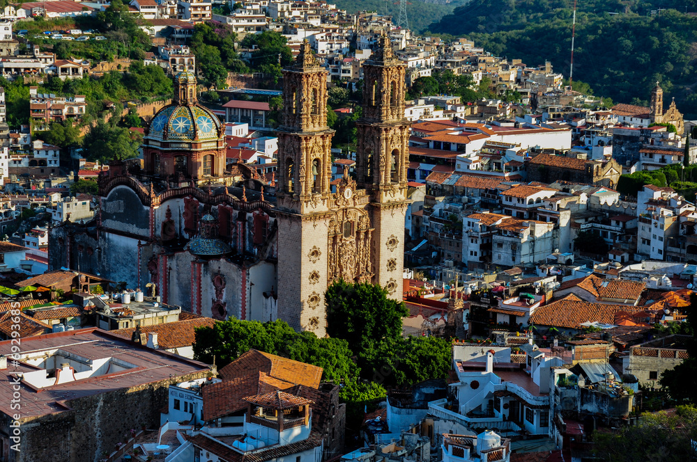 View over the Cathedral of Taxco, Guerreros, Mexico