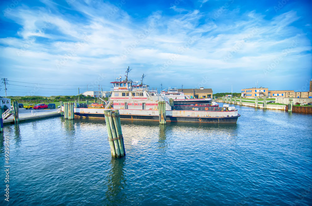 Hatteras, NC, USA - August 8, 2014 :  ferry transport boat at ca