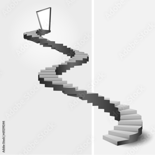 bended stairway leading to door top vector