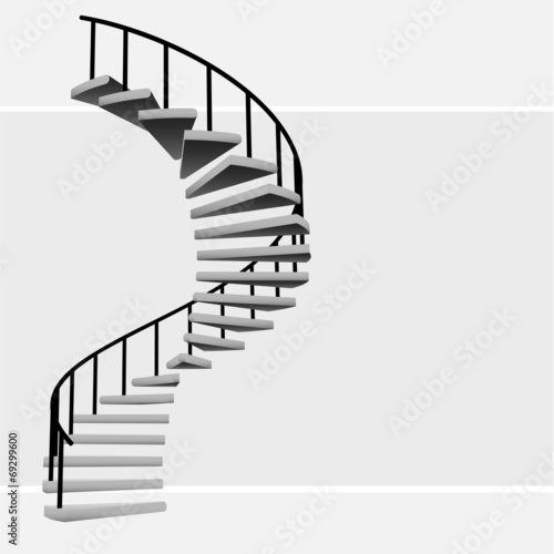 isolated circular staircase with black handrail vector