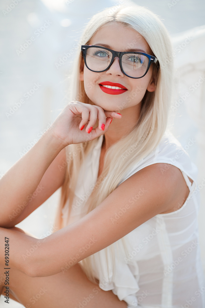 beautiful blond woman in glasses beautiful blond woman in glasses