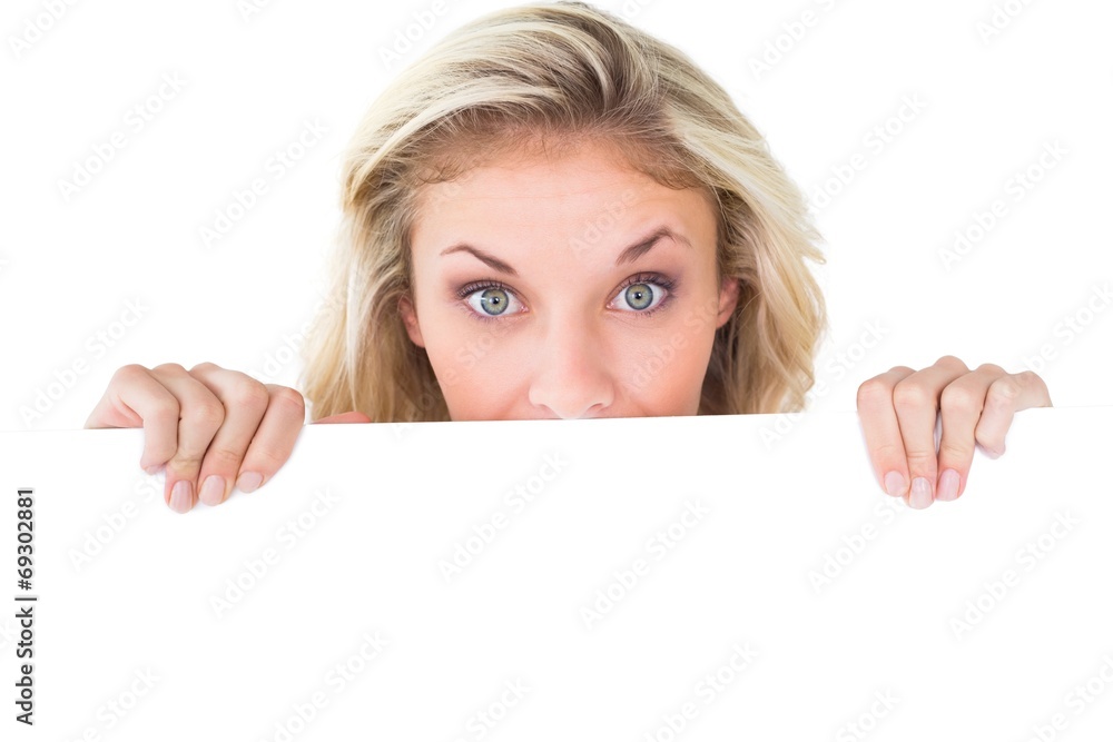 Pretty young blonde showing poster Pretty young blonde showing poster