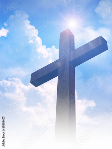 A cross on clouds background