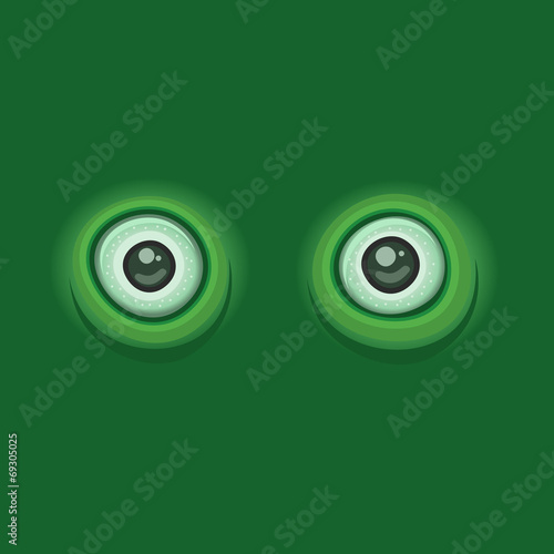Green Background with Cartoon Eyes. Vector