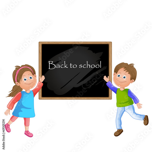 Illustration of children school and blackboard