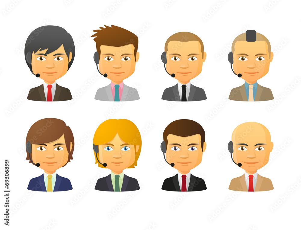Telemarketing male avatars wearing headset