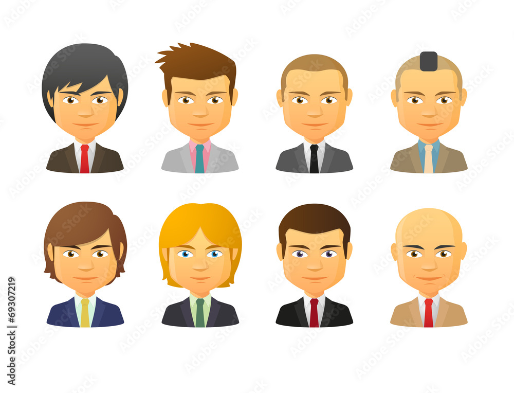 Male avatars wearing suit with various hair styles Male avatars wearing suit with various hair styles