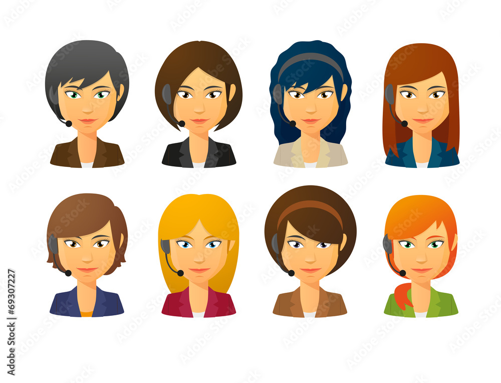 Telemarketing female avatars wearing headset Telemarketing female avatars wearing headset