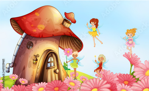A big mushroom house with fairies