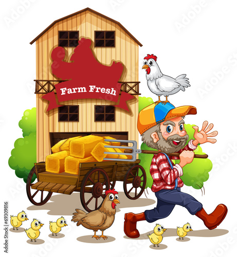 Farmer and barn