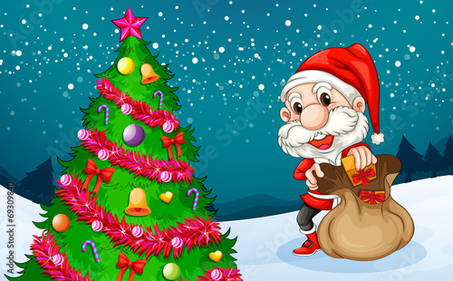 Santa near the big christmas tree