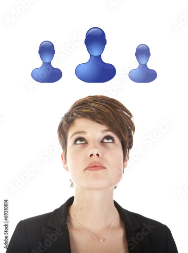 Young woman looking at virtual friends