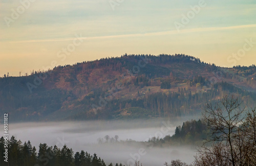 Fog in the mountains at sunrise