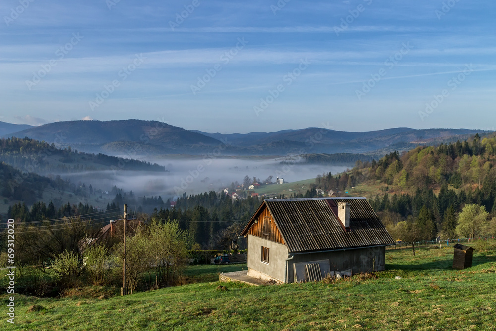 Fog in the mountains at sunrise