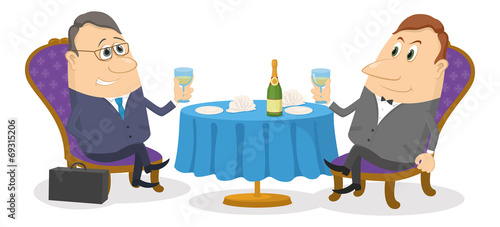 Two businessman near table, isolated