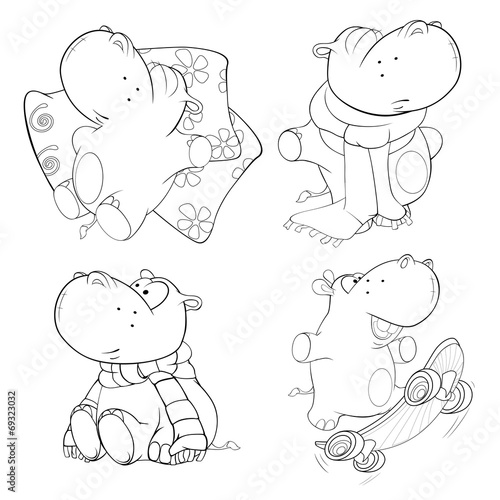 A set of hippopotamuses. Coloring book