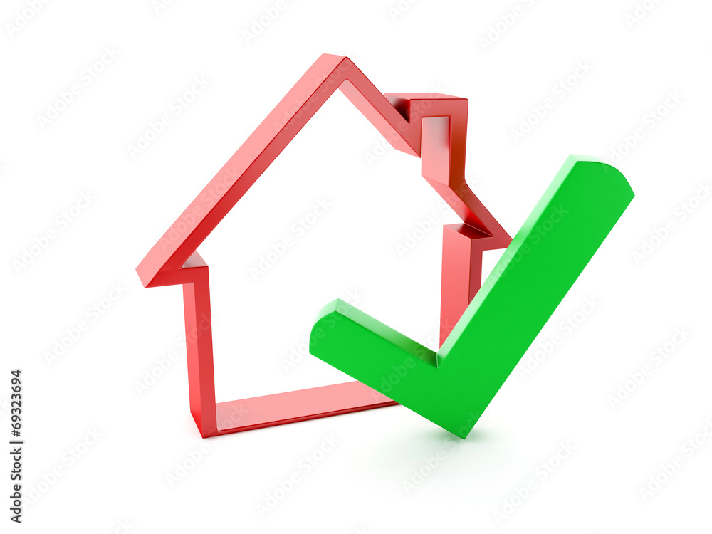 house and check mark on white background house and check mark on white background