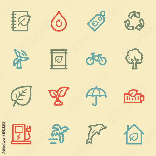 Green ecology web icon set 4, retro color