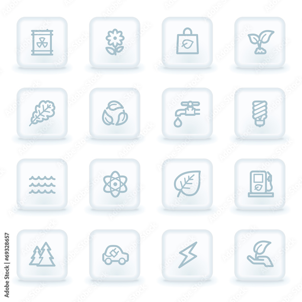 Green ecology web icon set 3, white square buttons Green ecology web icon set 3, white square buttons