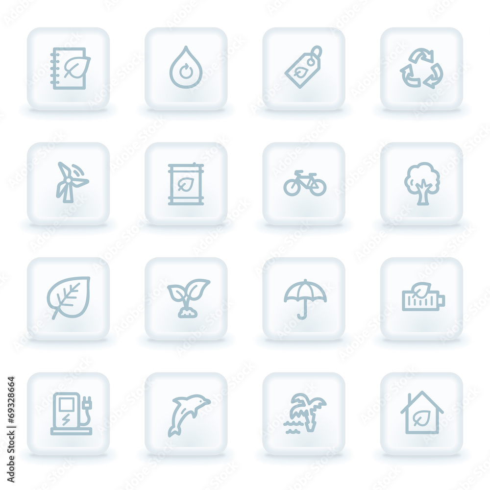 Green ecology web icon set 4, white square buttons Green ecology web icon set 4, white square buttons