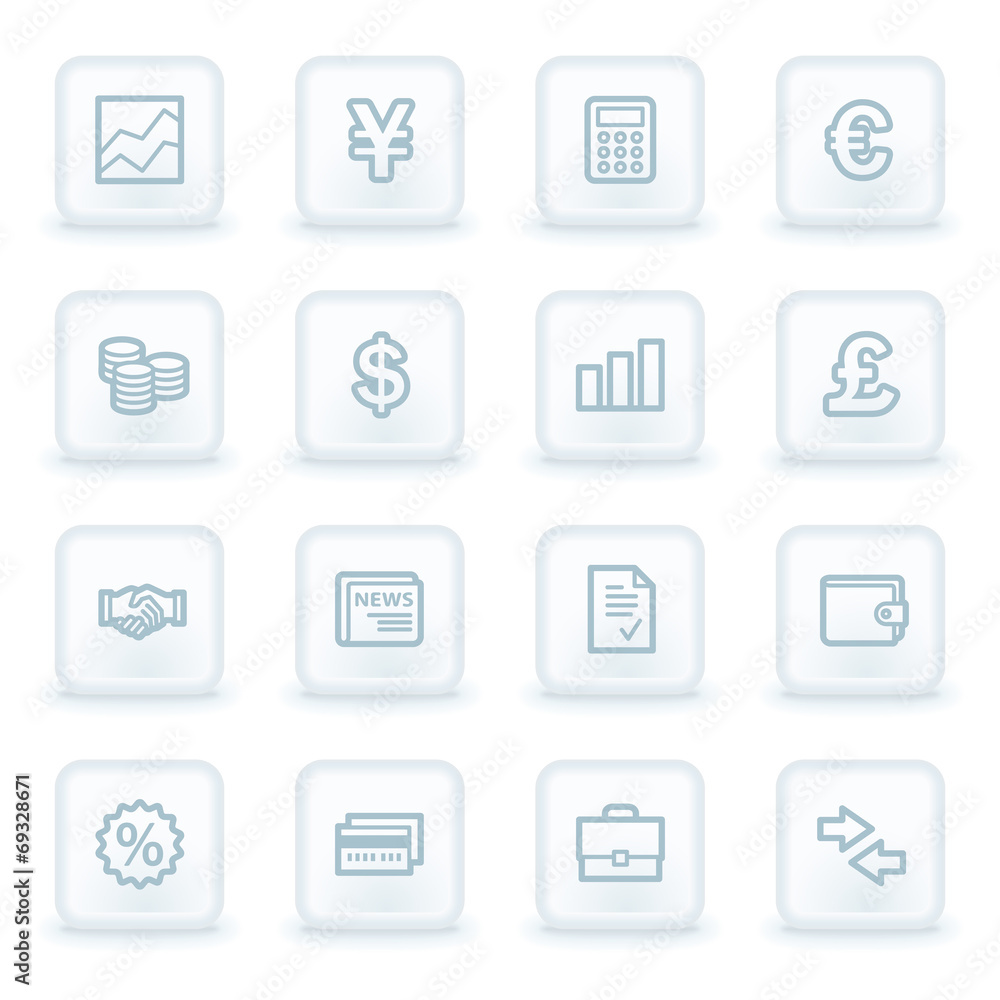 Finance web icons, white square buttons Finance web icons, white square buttons