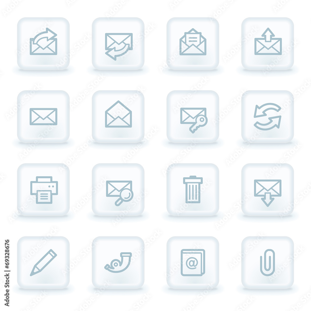 Email web icons,  white square buttons