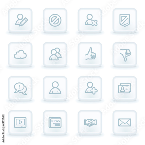 Community. Social media web icons  white square buttons
