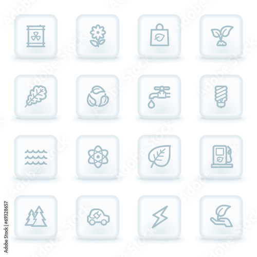 Green ecology web icon set 3, white square buttons