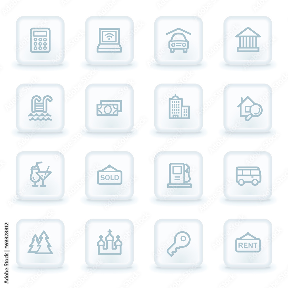 Travel web icon set 4, white square buttons Travel web icon set 4, white square buttons