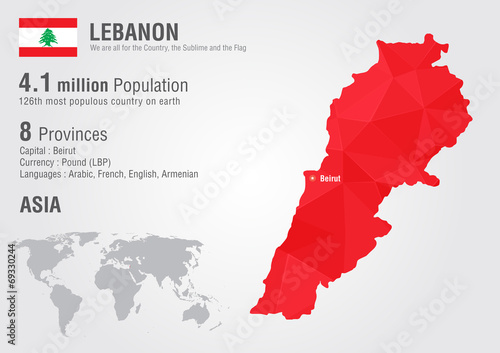 Fototapeta Lebanon world map with a pixel diamond texture.