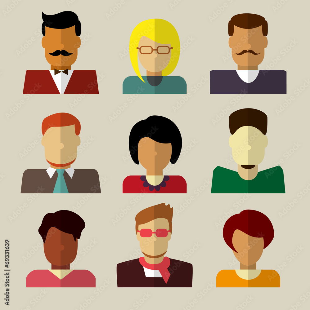 Set of people icons in flat design.