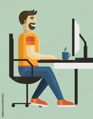 Self employed man in home office.