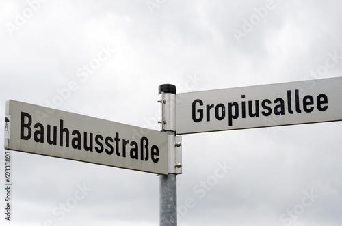 Street signs near Bauhaus building in Dessau, Germany