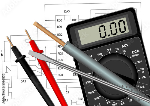 Soldering iron screwdriver and multimeter