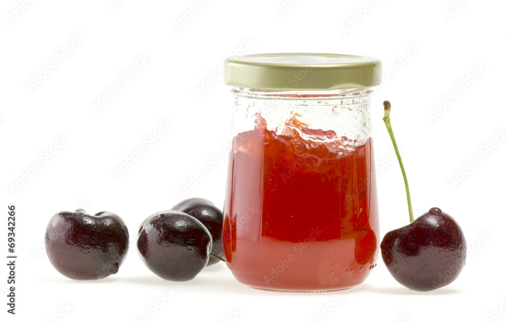 Jam in bottle and nectarines on white background. Jam in bottle and nectarines on white background.
