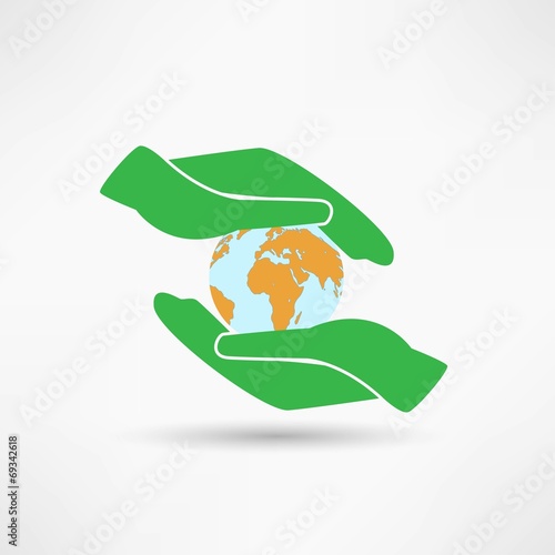 Hands holding a blue earth