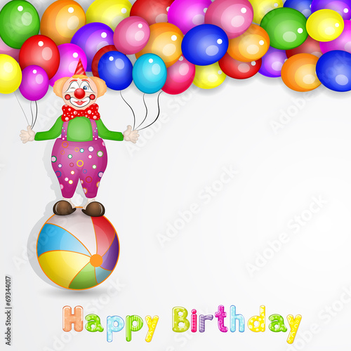 Cute happy birthday card with fun clowns