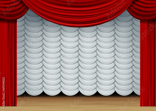 Vector Scene with White and Red Curtains