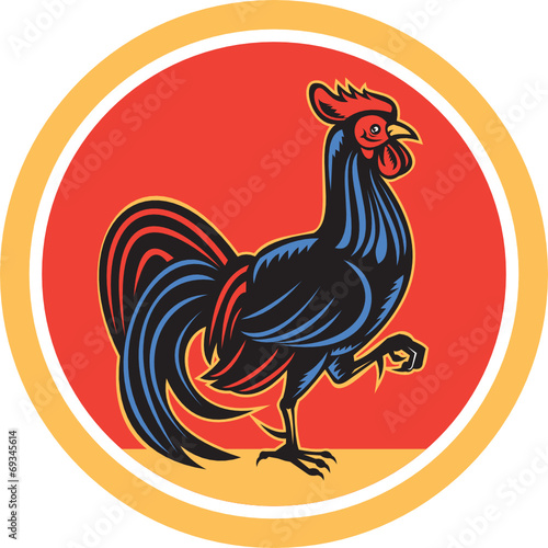 Chicken Rooster Marching Walking Circle Retro
