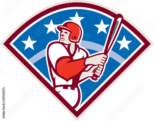 American Baseball Batter Hitter Bat Diamond Retro