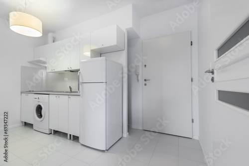 Small, white compact kitchen interior design