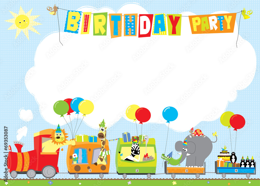 birthday party animals train- vector for kids Stock Vector | Adobe Stock