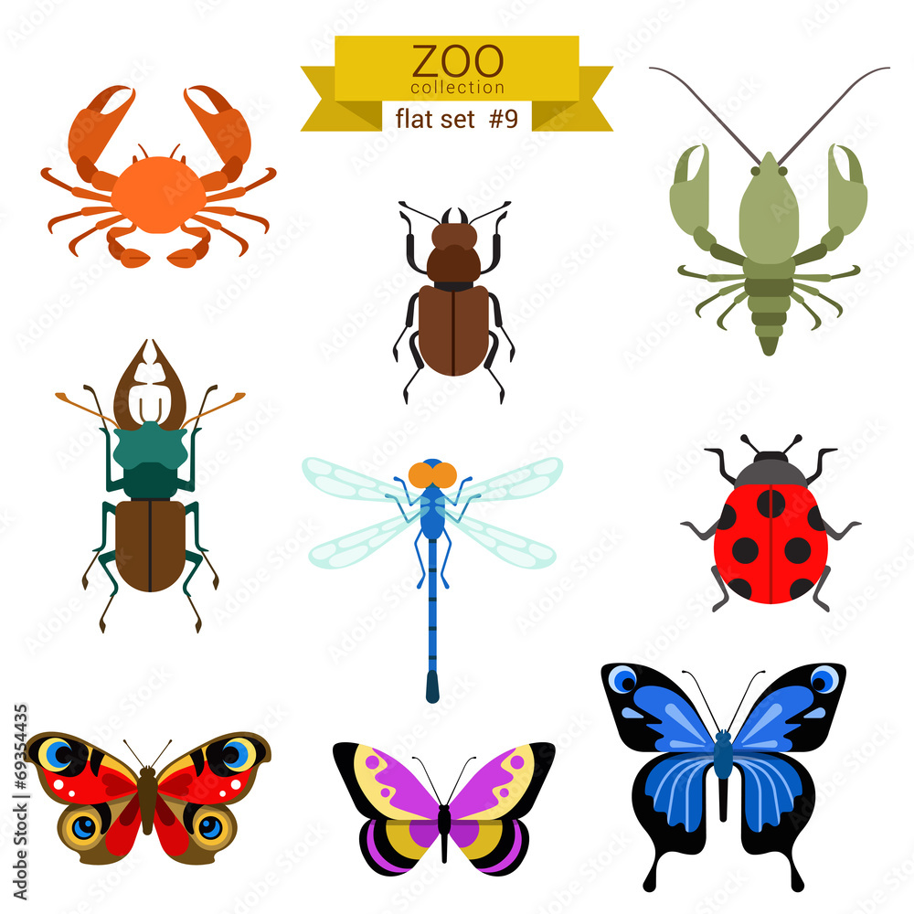 Flat design vector insects icon set Flat design vector insects icon set