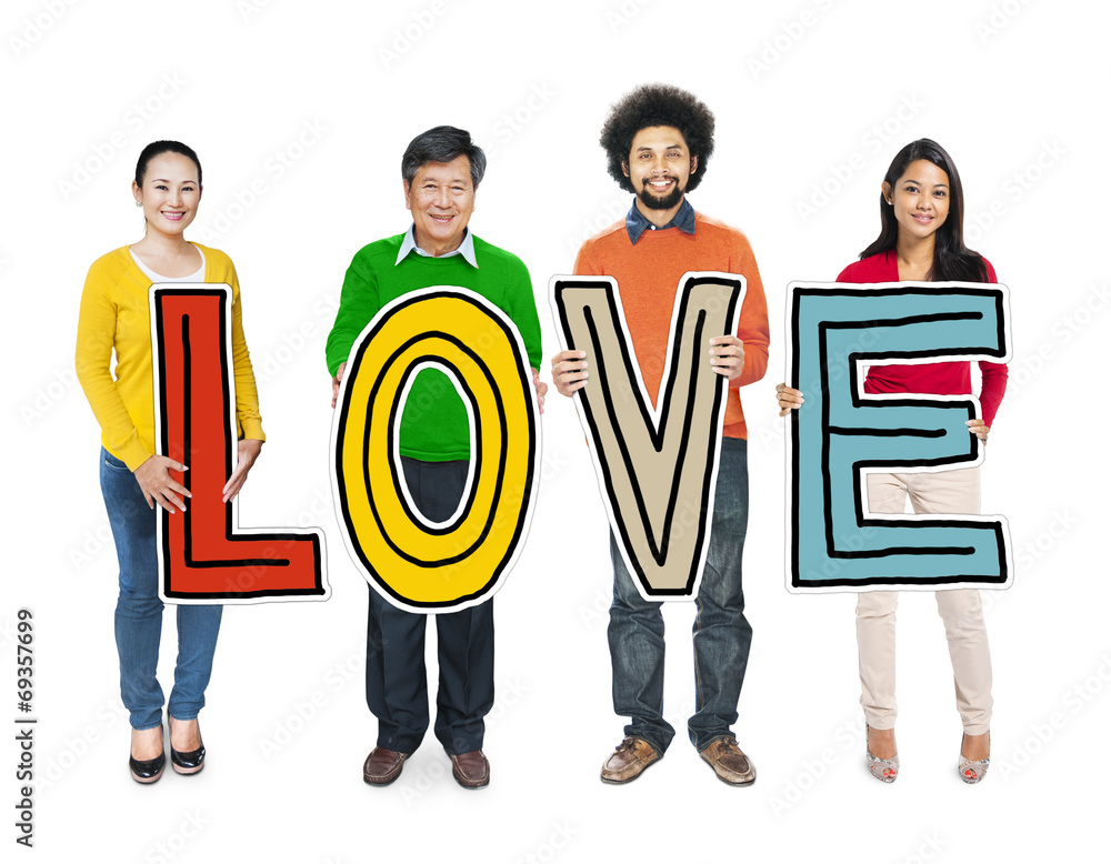 Multiethnic Group of People Holding Letter Love Multiethnic Group of People Holding Letter Love