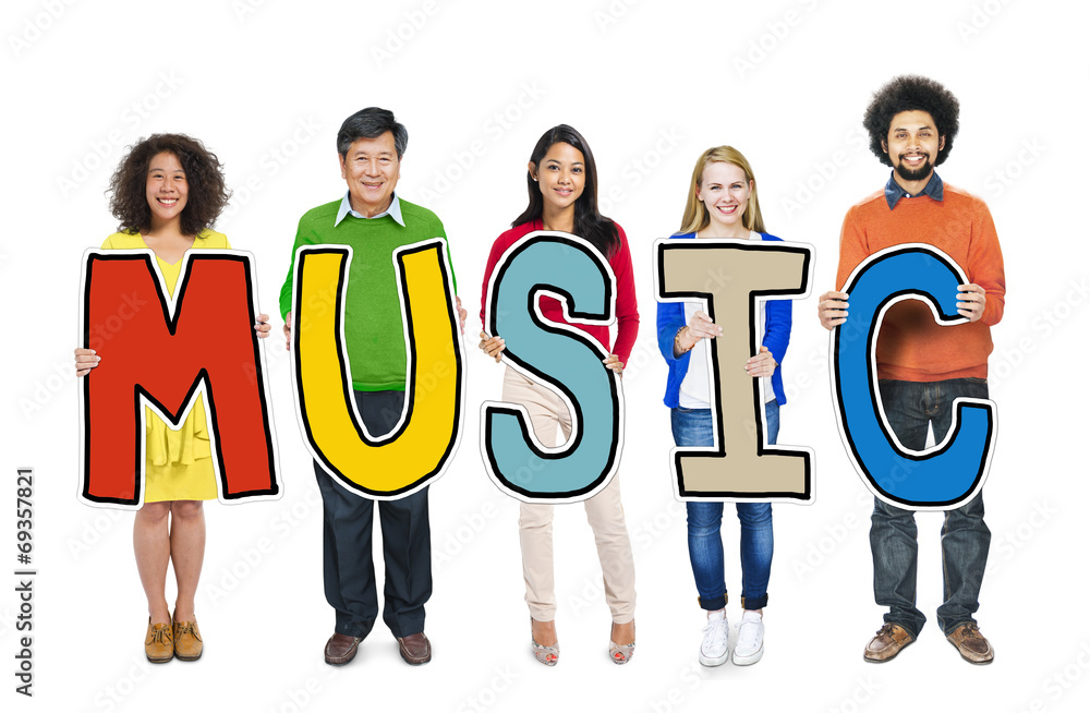 Group of People Standing Holding Music Letter Group of People Standing Holding Music Letter