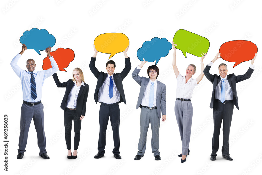 Business People and Empty Speech Bubbles Business People and Empty Speech Bubbles