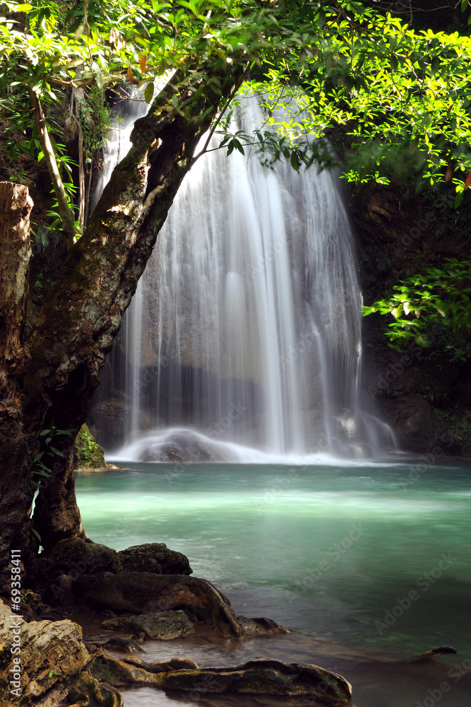 Waterfall in forest of Thailand, Erawan waterfall at Kanchanabur