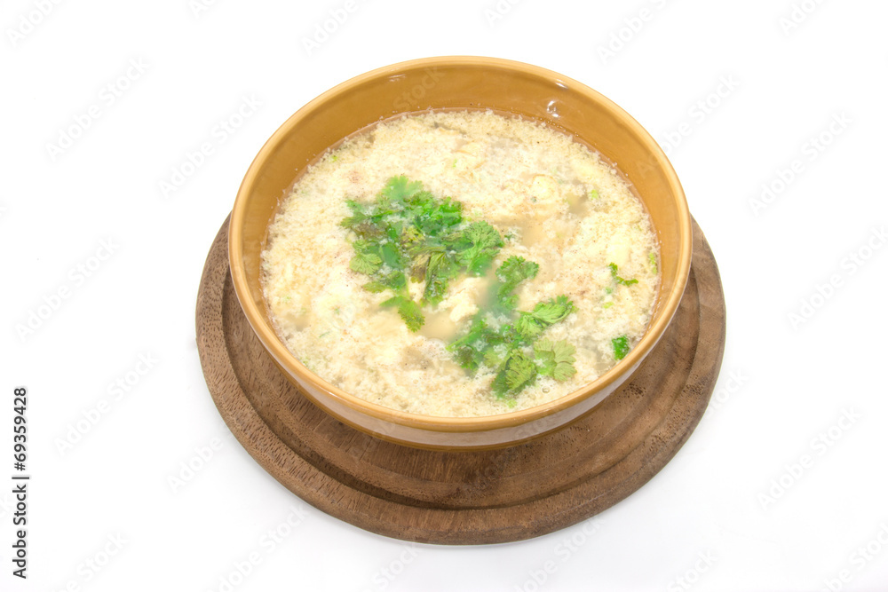 Egg Soup on white background