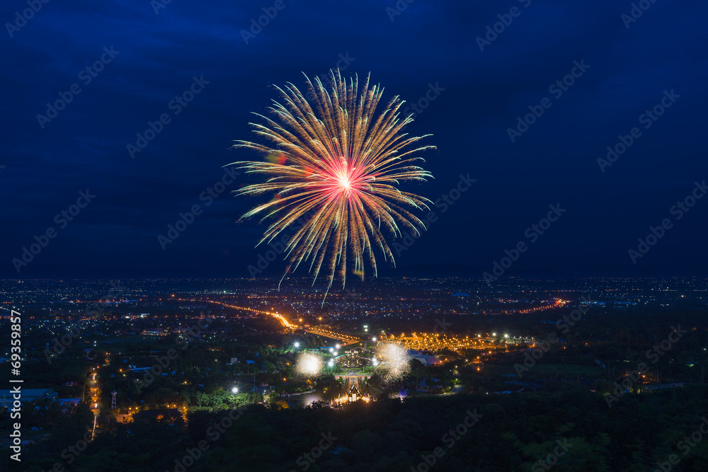 Colorful fireworks display at Chiangmai