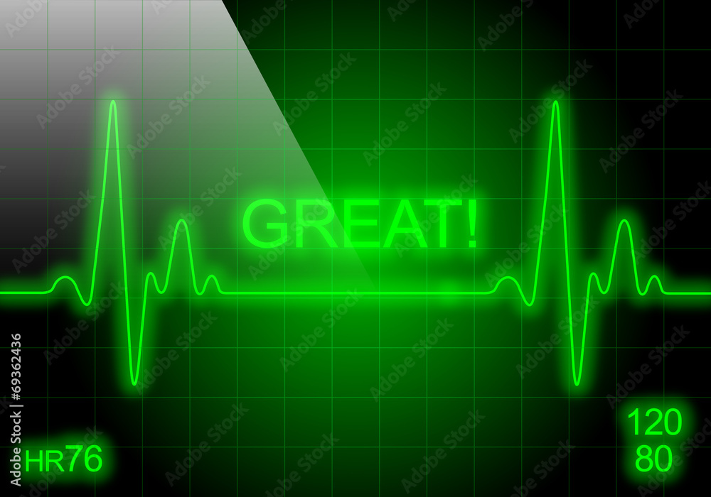 GREAT - written on green heart rate monitor